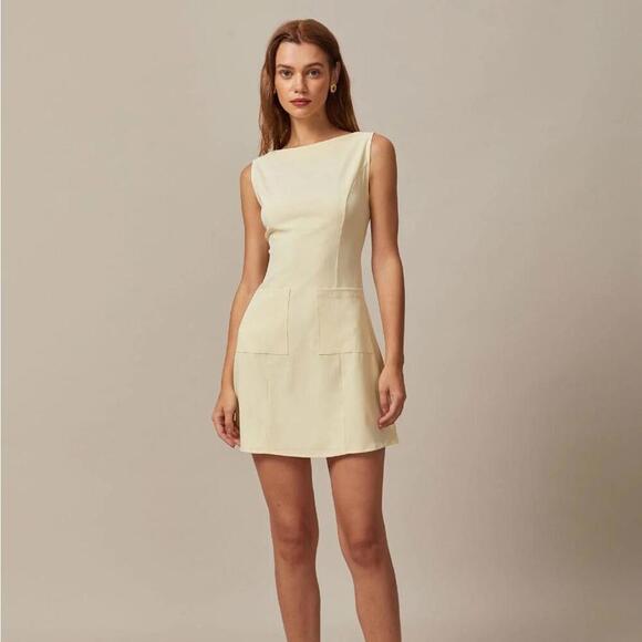 RIHOAS The Yellow Boat Neck Cutout Mini Dress S - Picture 1 of 7